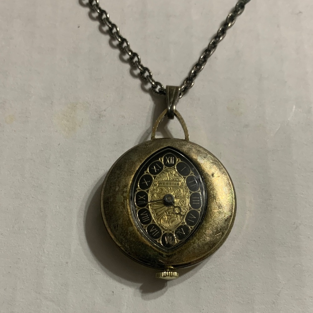 Vintage Webster Cat eye watch necklace on 24 in chain